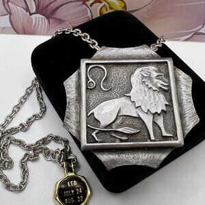 Luca Razza Leo Zodiac Pewter Plaque 1970's Necklace